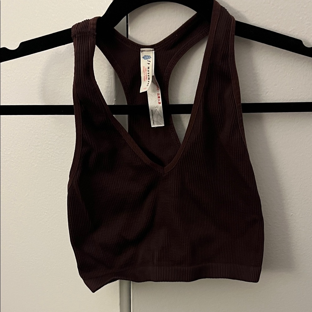 Dark Brown Ribbed Sports Bra Crop Top